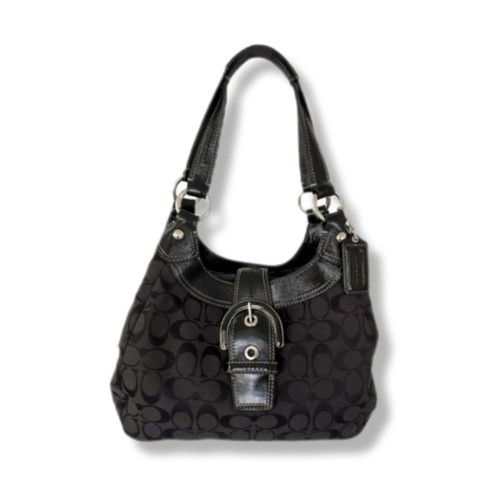 Vintage Coach Signature Monogram Soho Lynn Black Canvas Leather Shoulder Bag - Picture 2 of 7